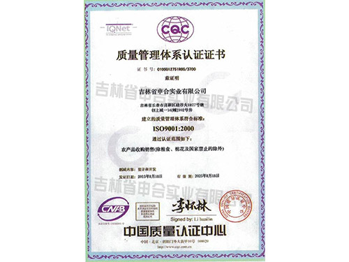 ISO9001质量体系认证证书